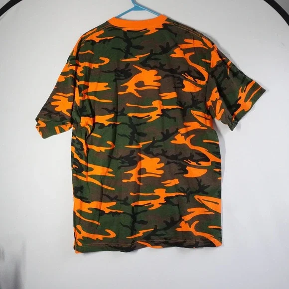 Zeep World Sports Mens XL Orange Green Camo T-Shirt Short Sleeve Cotton Tee - Picture 4 of 7